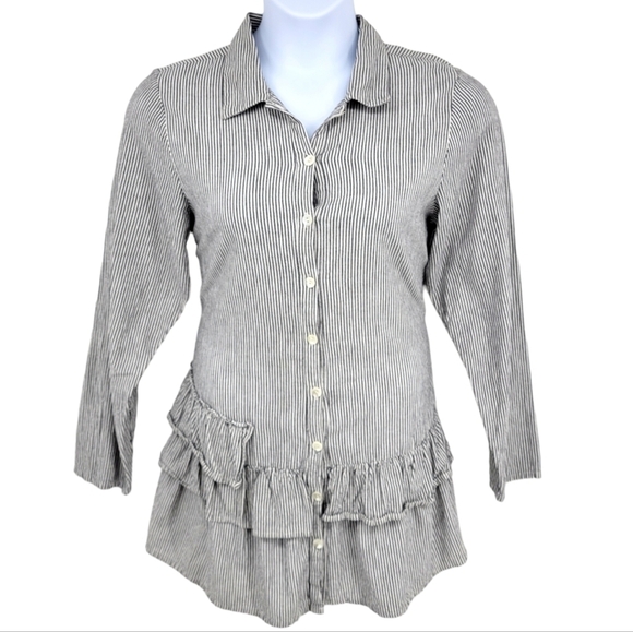 Tulip Striped Button Down Longsleeve Dress 100% Cotton Size M - Picture 1 of 11